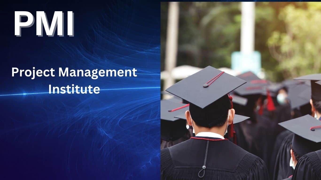 Group of graduates in caps and gowns celebrating their PMI certification.