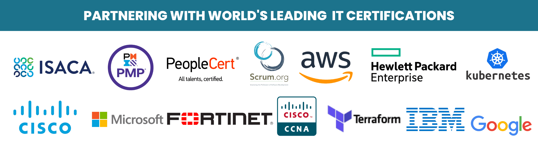 Certification logos including Cisco, AWS, Microsoft, Google, and more.