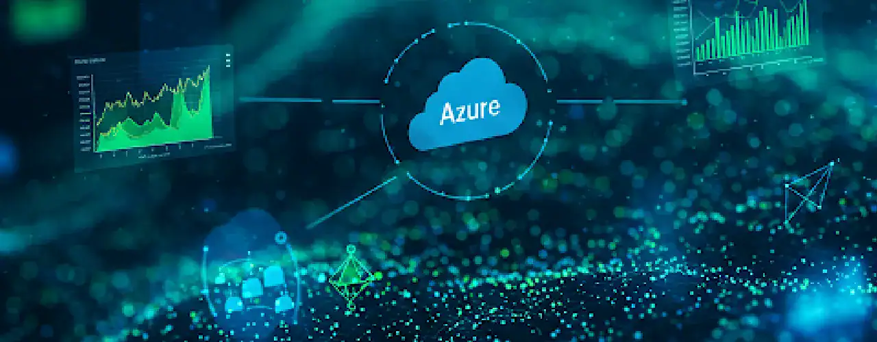 Abstract image representing data science workflows on Azure, with the Microsoft Azure logo subtly integrated, alongside the Prime Technologies logo, emphasizing foundational Azure data science skills.