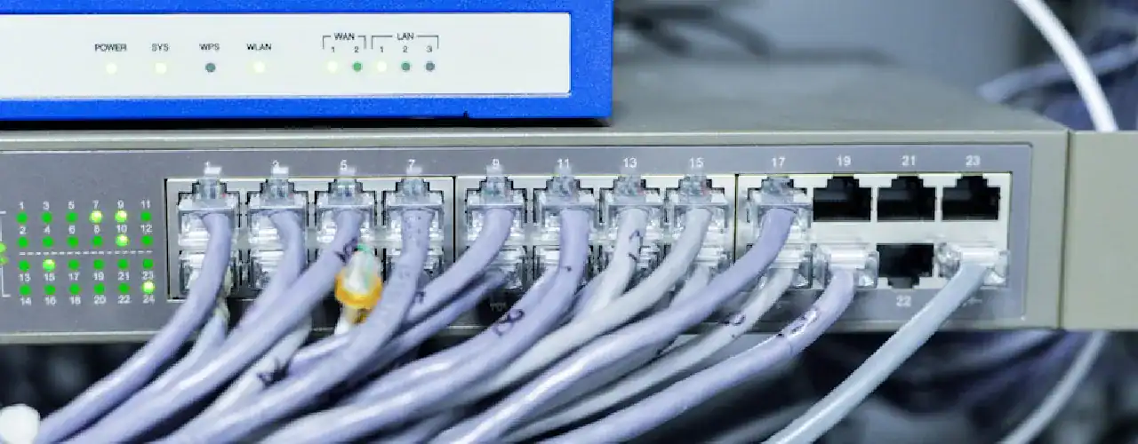 Abstract image representing network connections with the Cisco logo subtly integrated, alongside the Prime Technologies logo, emphasizing foundational networking support skills.