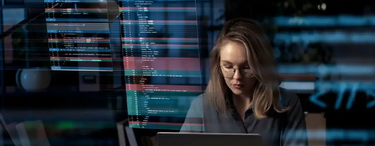 Abstract image representing cybersecurity concepts with the Cisco logo subtly integrated, alongside the Prime Technologies logo, emphasizing core CyberOps skills.