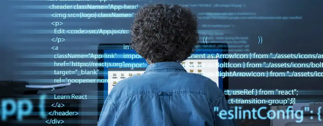 Abstract image representing the Linux command line with code and system icons, with the CompTIA logo subtly integrated, alongside the Prime Technologies logo, emphasizing core Linux administration skills.