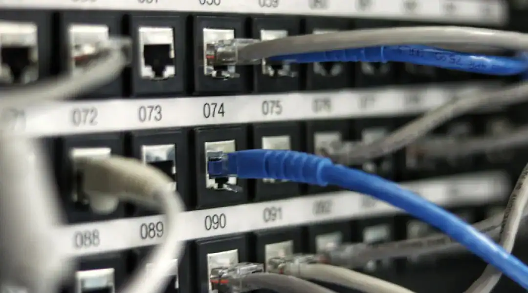 Network cables connected to switches for IT certification training.
