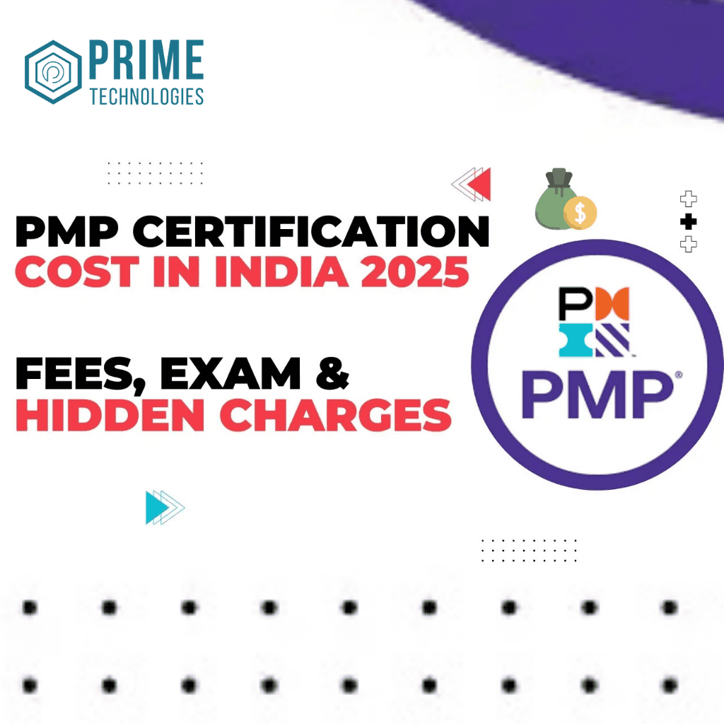 Infographic showing PMP certification cost in India including exam fees for PMI members and non-members