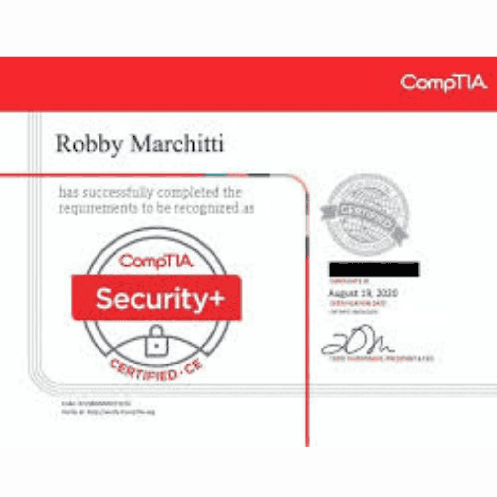 CompTIA Security+ certification badge for IT security professionals.