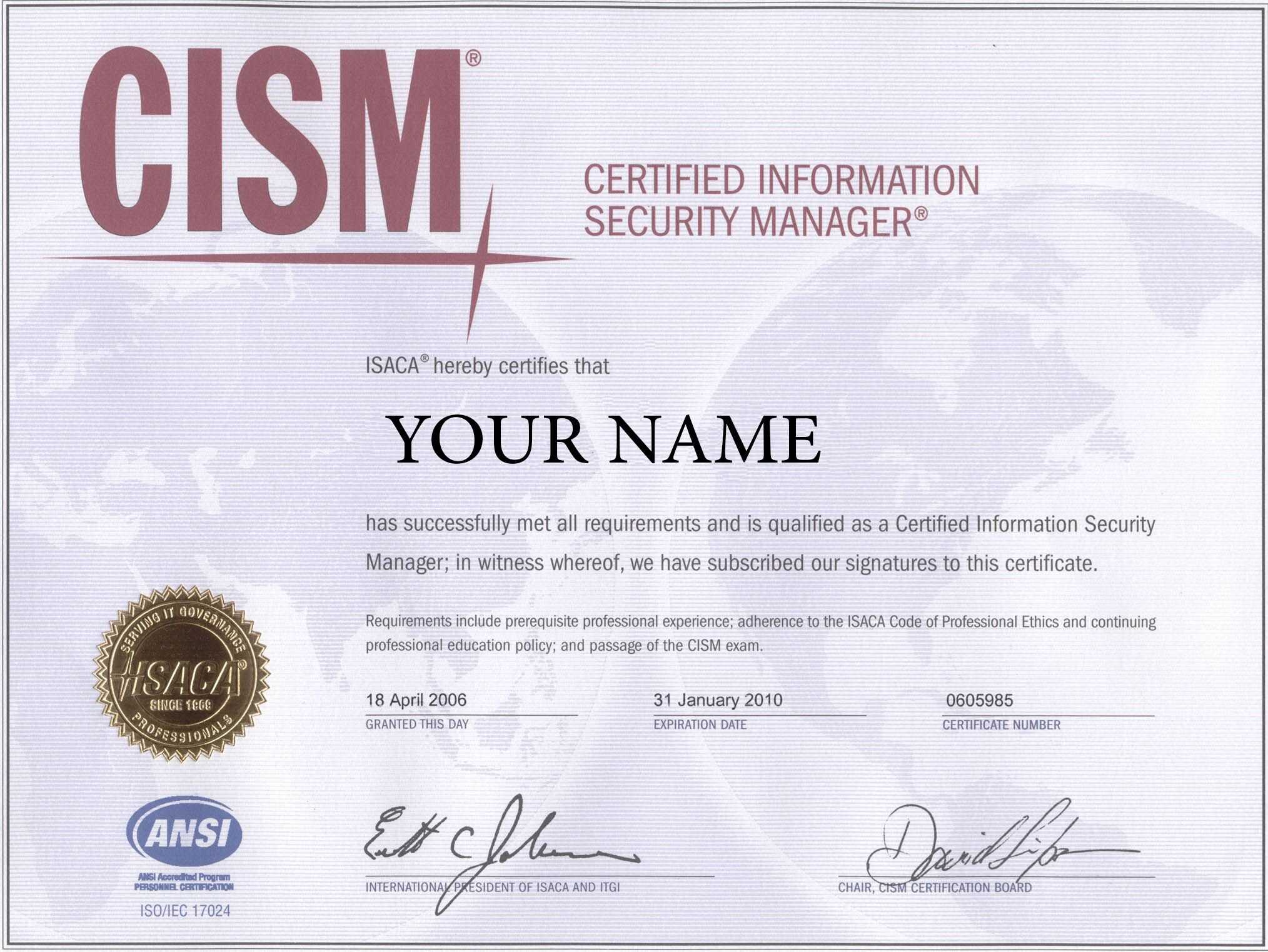 CISM Certified Information Security Manager certificate for renewable energy professionals.