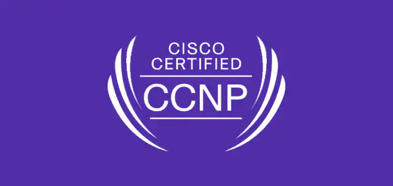 Cisco CCNP Renewable certification logo on purple background.