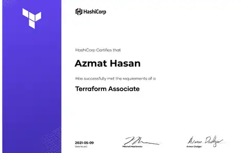 Terraform Associate certification awarded by Prime Technologies for IT professionals.