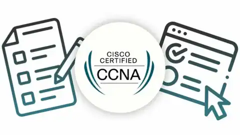 Cisco CCNA certification badge with renewable energy icons.