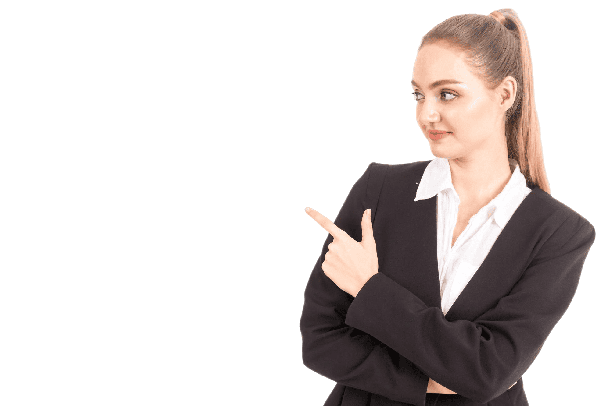 Woman pointing to Prime Technologies logo, promoting IT certifications.